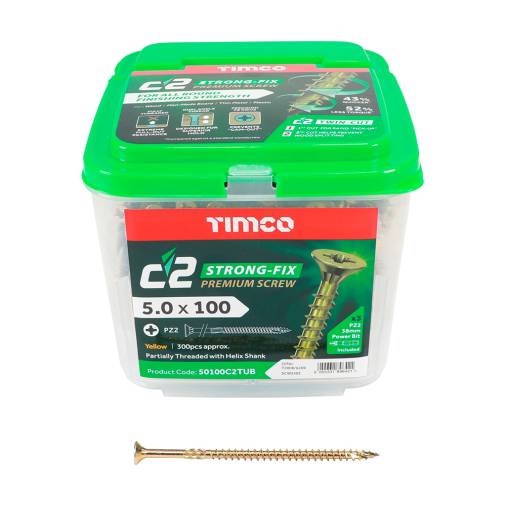 Timco 5.0 x 100 C2 WoodScrews 300/Tub Image 1
