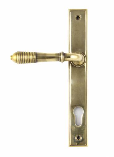 Anvil 33039 Aged Brass Reeded Slimline Lever Espag. Lock Set Image 1