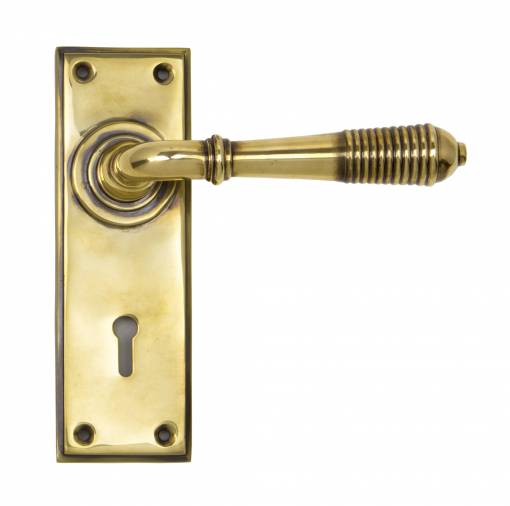 Anvil 33040 Aged Brass Reeded Lever Lock Set Image 1