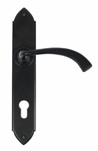 Black Gothic Curved Lever Espag. Lock Set Image 1