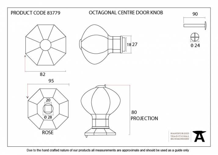Black Octagonal Centre Door Knob Image 4