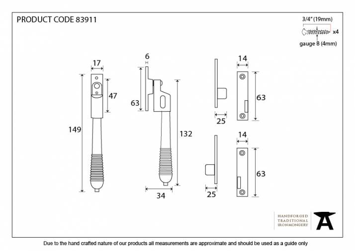 Anvil 83911 Aged Brass Night-Vent Locking Reeded Fastener Image 4