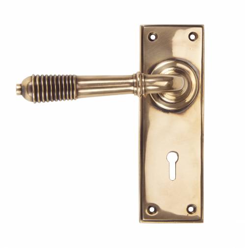 Polished Bronze Reeded Lever Lock Set Image 1