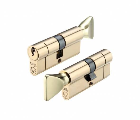 Vier 5-Pin Euro Key & Turn Cylinders - Polished Brass Image 1